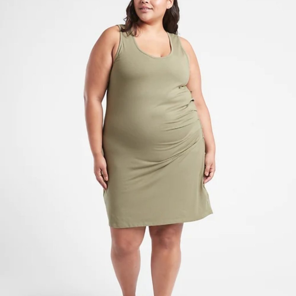 ATHLETA SHADOW OLIVE SLEEVELESS RUCHED BODYCON DELLA DRESS - Picture 4 of 8